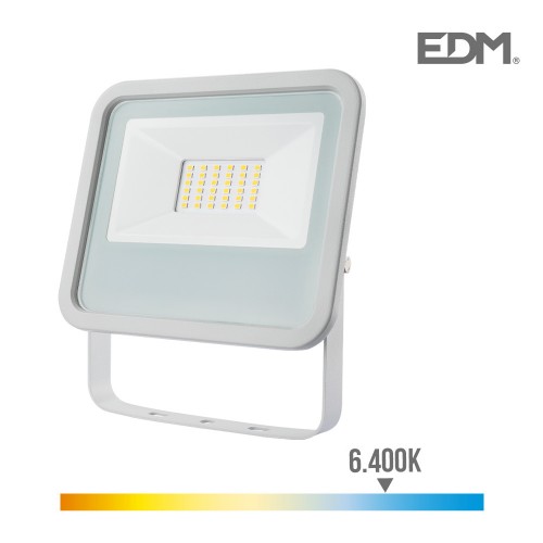 Foco proyector led 30w 2100lm 6400k luz fria 15,8x2,9x13,5cm blanco edm
