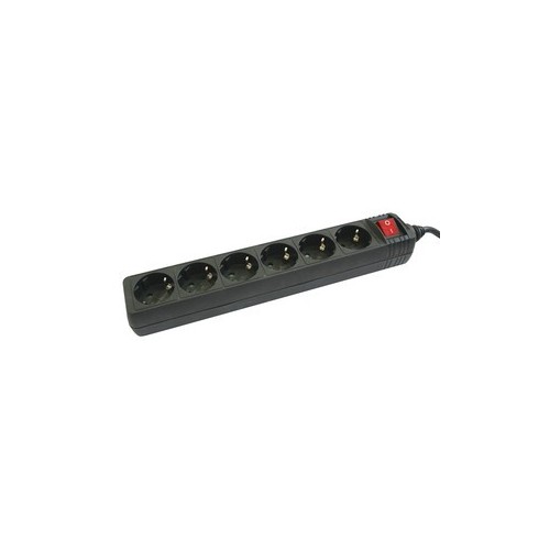 Base 6 Tomas Con Interruptor Luminoso 3x1.5mm 1.5m Negro.