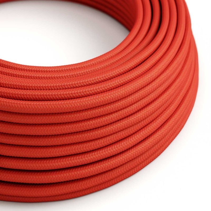 Cable Eléctrico Redondo Recubierto en tejido Efecto Seda Color Sólido, Rojo RM09