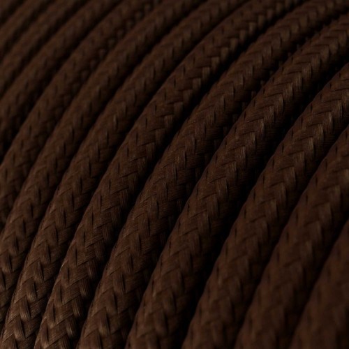 Cable Eléctrico Redondo Recubierto en tejido Efecto Seda Color Sólido, Marrón RM13