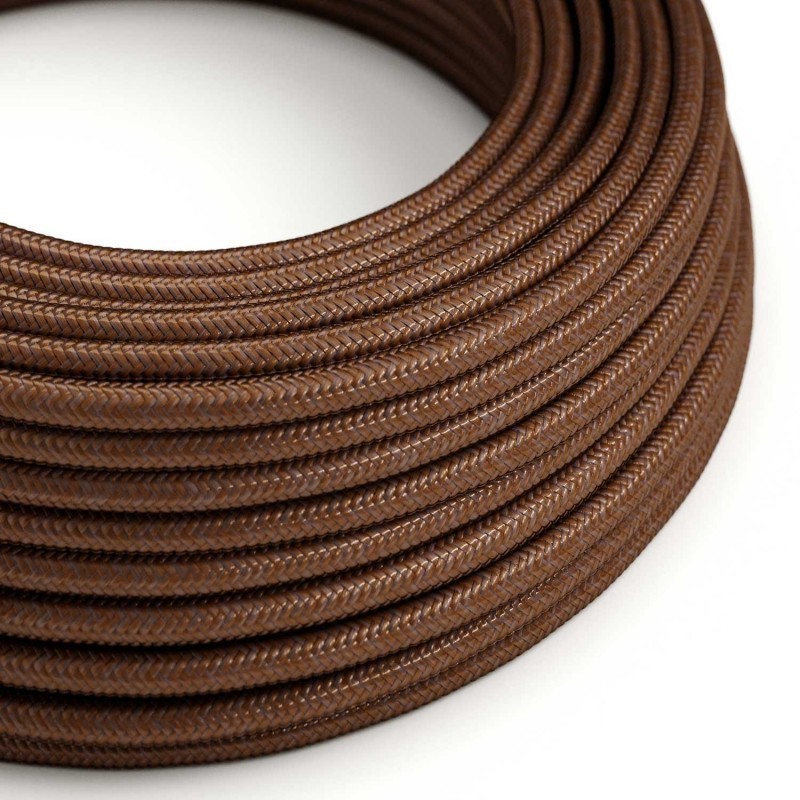 Cable Eléctrico Redondo recubierto en tejido efecto Seda Color Sólido Herrumbre RM36