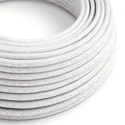 Cable Eléctrico Redondo Recubierto en tejido Efecto Seda Color Sólido, Blanco Glitter RL01