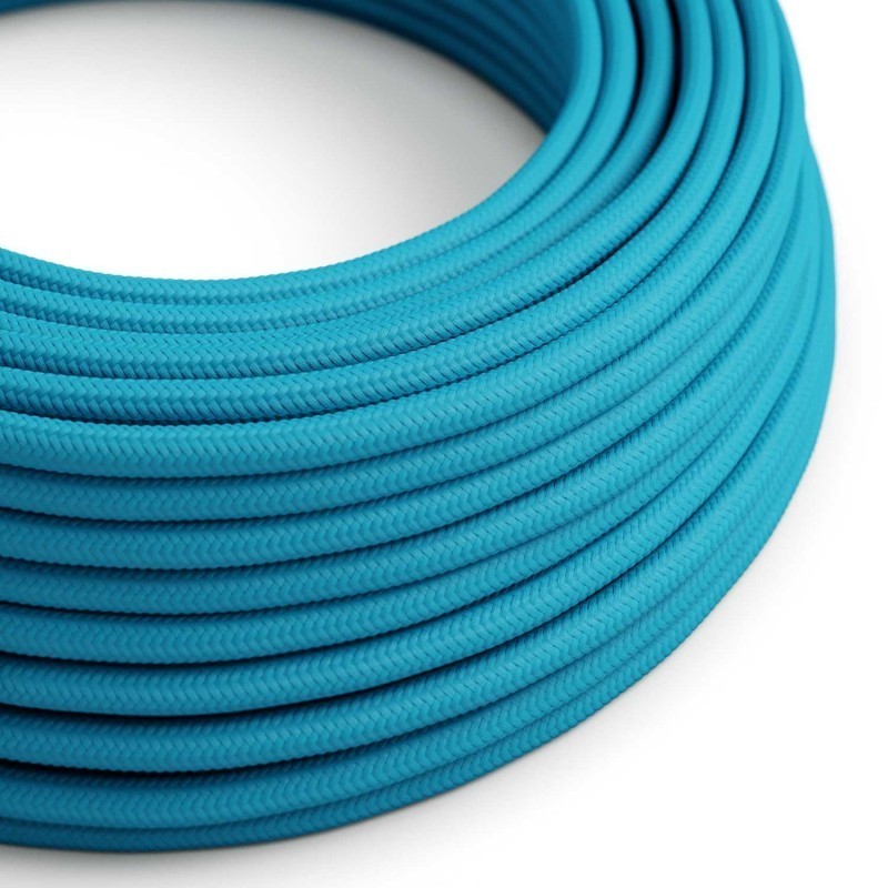 Cable Eléctrico Redondo Recubierto en tejido Efecto Seda Color Sólido Turquesa RM11