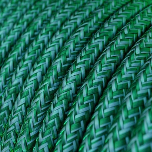 Cable Eléctrico Redondo recubierto en tejido efecto Seda Color Sólido Esmeralda RM33