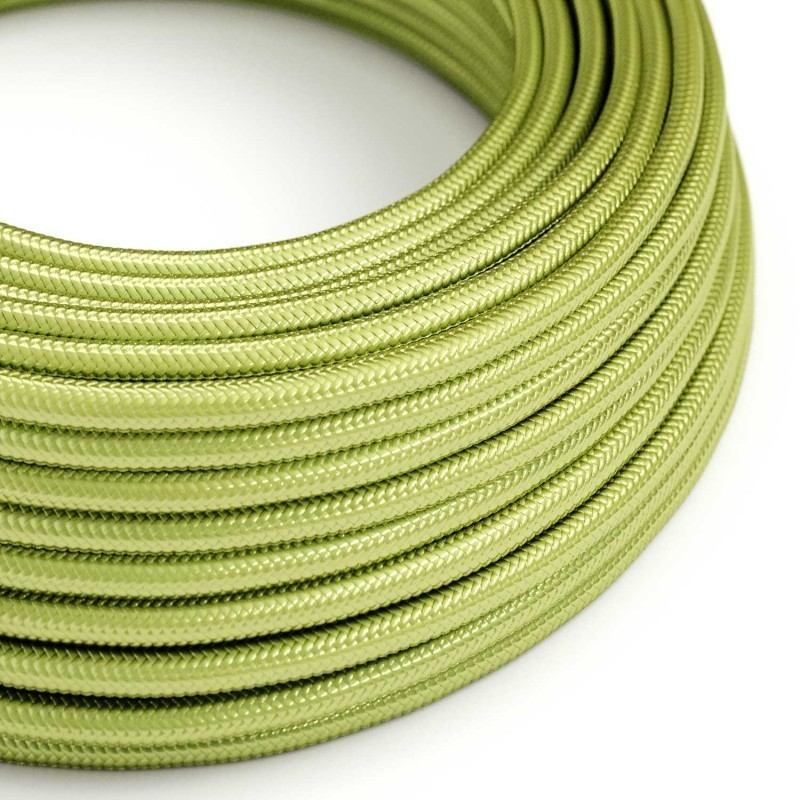 Cable Eléctrico Redondo recubierto en tejido efecto Seda Color Sólido Kiwi RM32