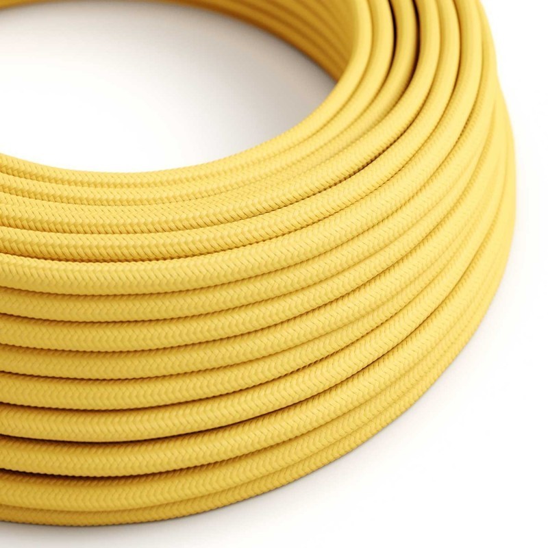 Cable Eléctrico Redondo Recubierto en tejido Efecto Seda Color Sólido Amarillo RM10