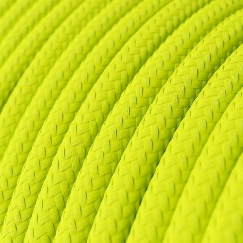 Cable Eléctrico Redondo Recubierto en tejido Efecto Seda Color Sólido Amarillo Fluo RF10