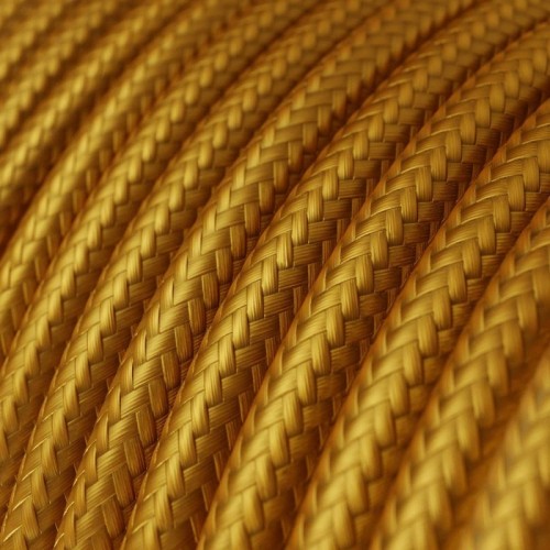 Cable Eléctrico Redondo Recubierto en tejido Efecto Seda Color Sólido Dorado RM05