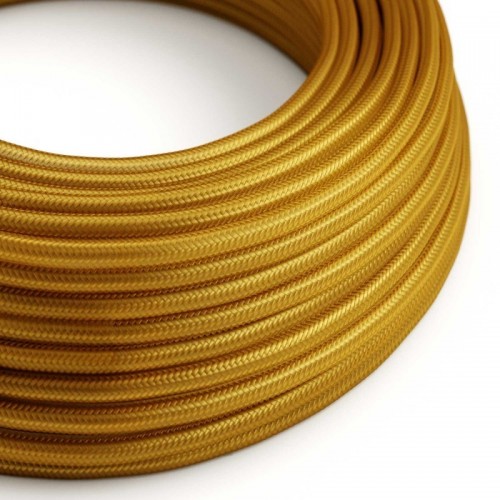 Cable Eléctrico Redondo Recubierto en tejido Efecto Seda Color Sólido Dorado RM05