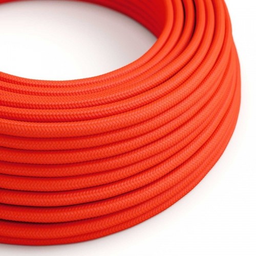 Cable Eléctrico Redondo Recubierto en tejido Efecto Seda Color Sólido Naranja Fluo RF15