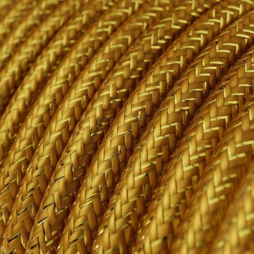 Cable Eléctrico Redondo Recubierto en tejido Efecto Seda Color Sólido Dorado Glitter RL05