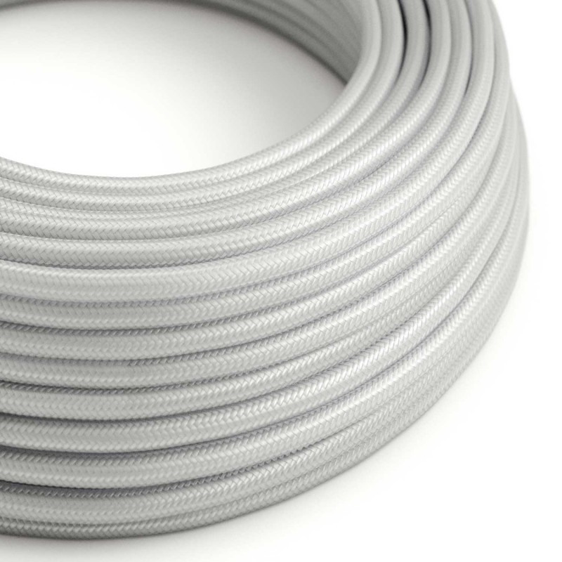Cable Eléctrico Redondo Recubierto en tejido Efecto Seda Color Sólido Plateado RM06