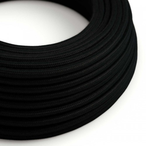 Cable Eléctrico Redondo Recubierto en Algodón Color Sólido Negro RC04