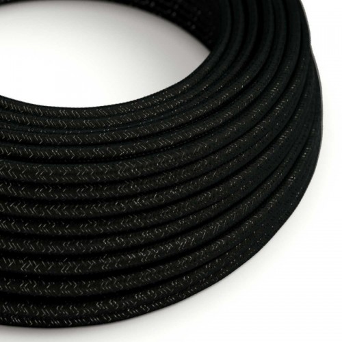 Cable Eléctrico Redondo Recubierto en tejido Efecto Seda Color Sólido Negro Glitter RL04