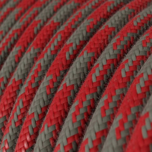 Cable Eléctrico Redondo recubierto en Algodón Bicolor Rojo Fuego y Gris RP28