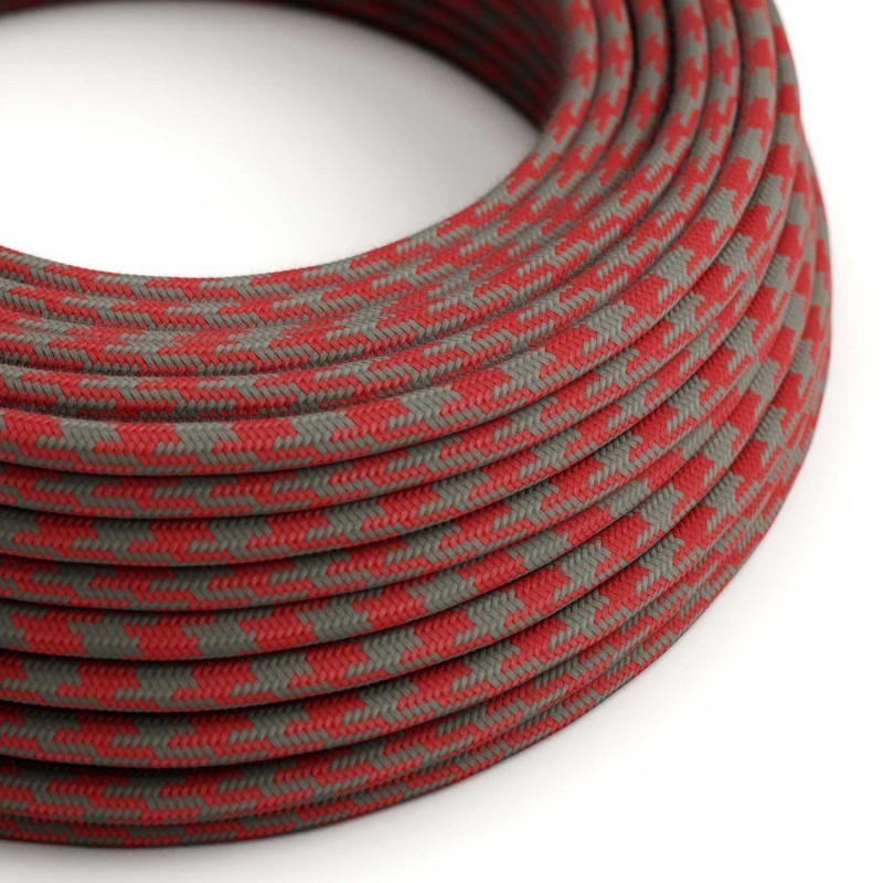 Cable Eléctrico Redondo recubierto en Algodón Bicolor Rojo Fuego y Gris RP28