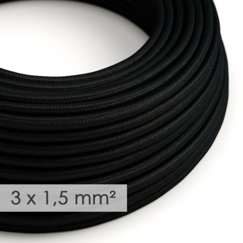 Cable eléctrico de sección grande 3x1,50 redondo - Tejido Efecto Seda Negro RM07