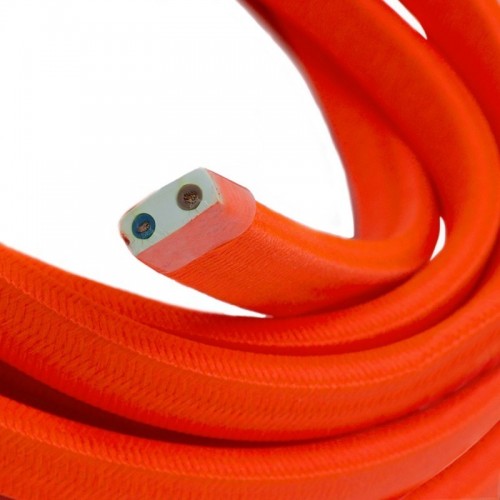 Cable eléctrico para Guirnalda recubierto en tejido Efecto Seda Naranja Fluo CF15